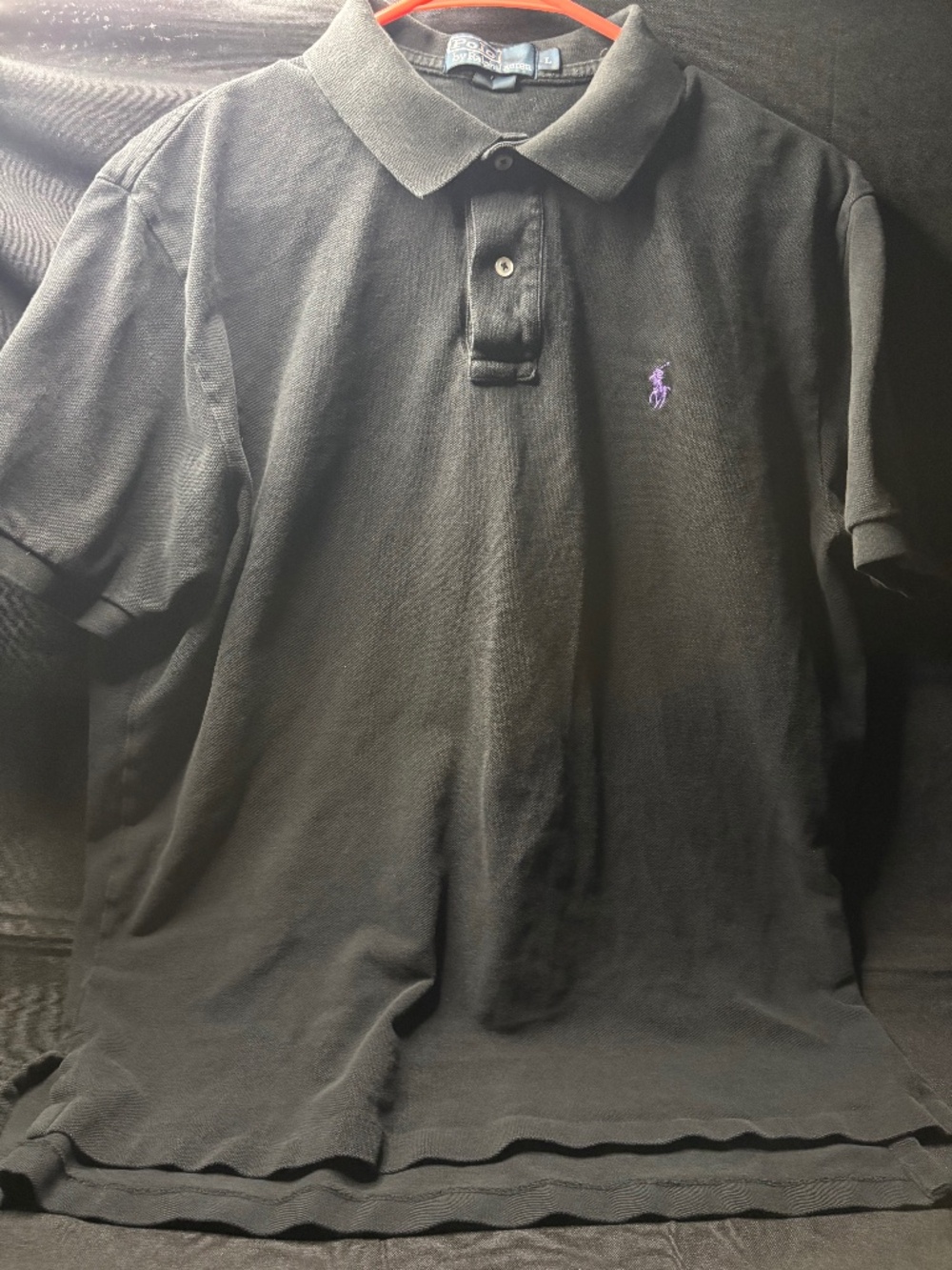 Polo Ralph Lauren Men's L Black Polo Purple Pony Short Sleeve Shirt